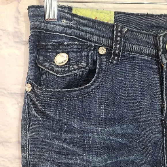 Machine Denim Jeans Women's Size 27 Dark Wash Distressed Embroidered - Picture 6 of 11